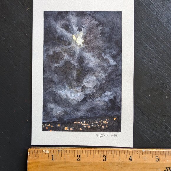 The Moon is a Spotlight - Tiny Original Watercolor Artwork - Picture 3 of 5